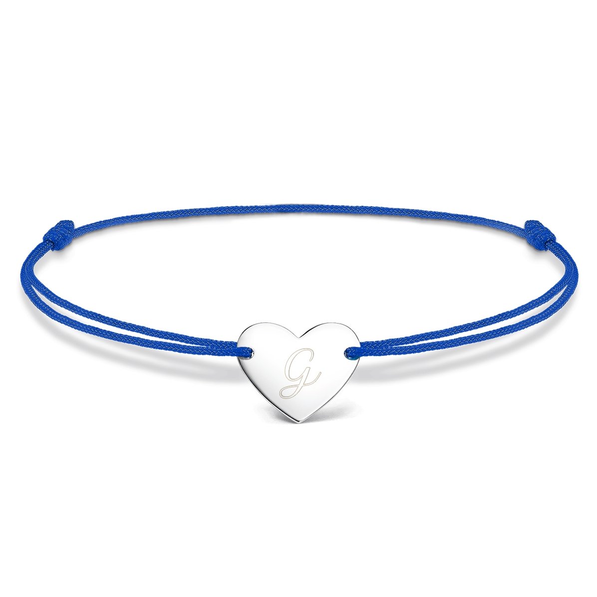 Personalised cord bracelet - heart 12x10 mm - 925 silver - initial model