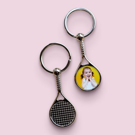 Personalised tennis racket keyring with photo - Happy