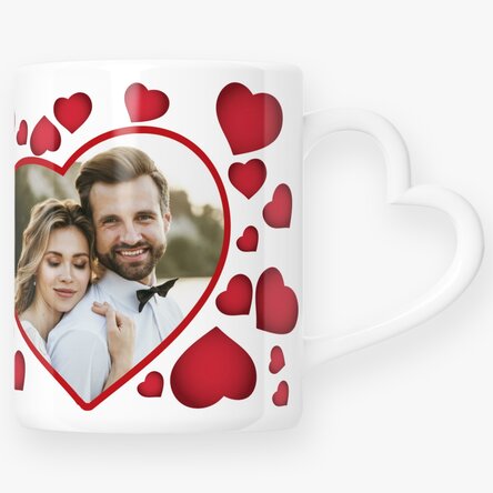 Personalised mug with hearts and a photo - heart-shaped handle design