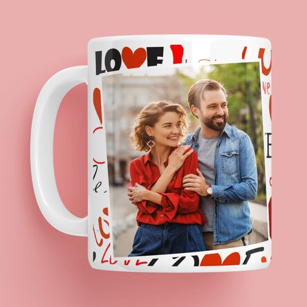 Personalised mug with the text 'Love' and a photo
