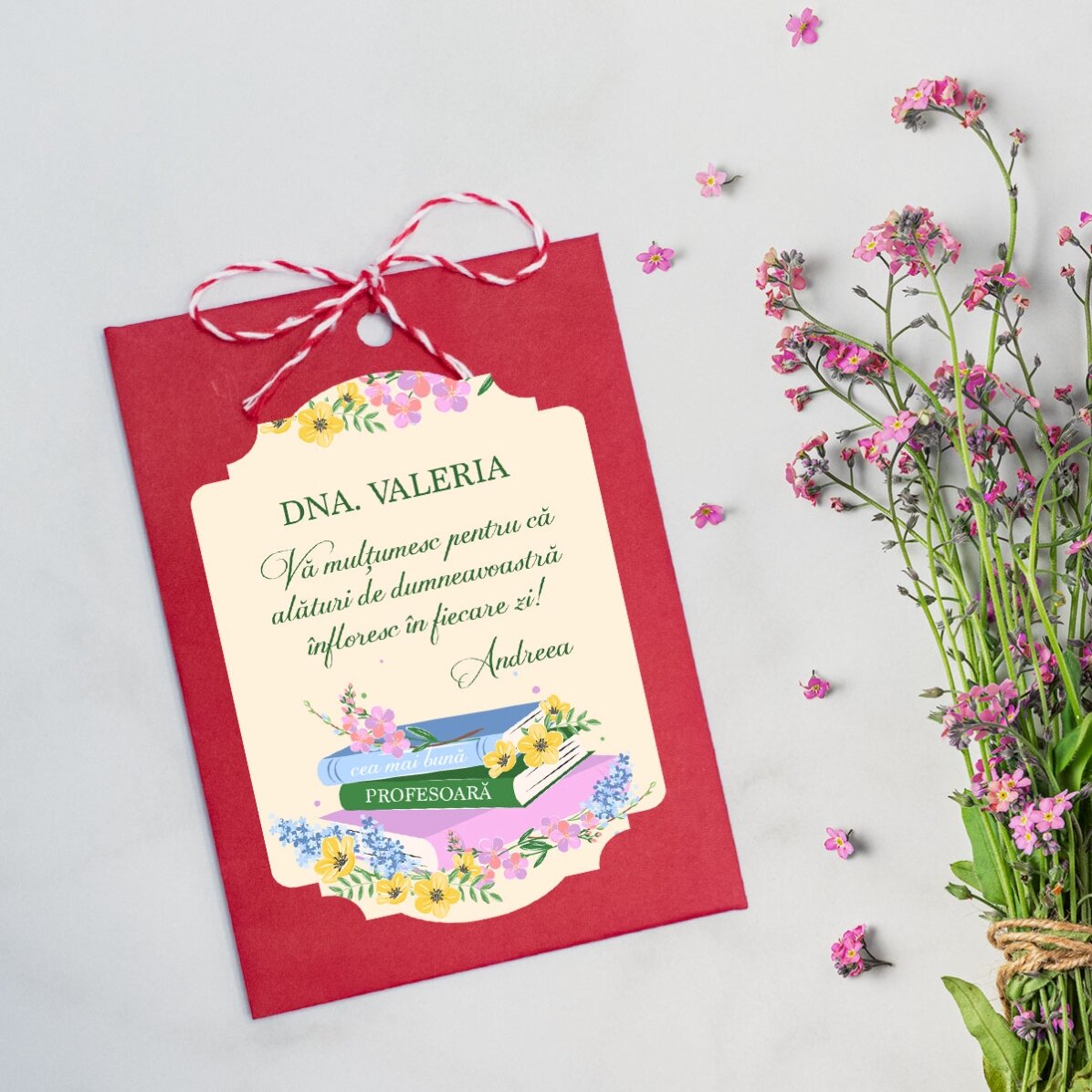 Personalised plantable Martisor with message for teachers
