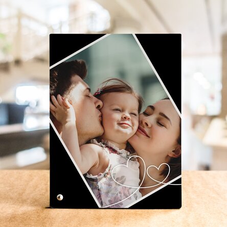 Personalised desk photo frame with a photo and heart