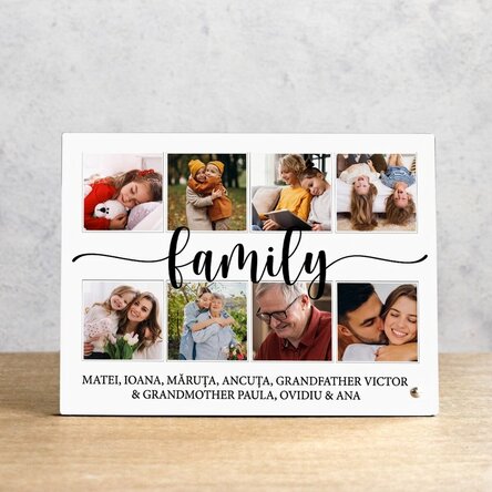 Personalised desk photo frame with 8 photos and text - family