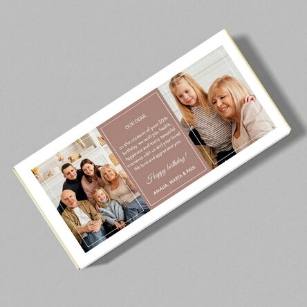 Personalised chocolate with two photos and text - Happy birthday
