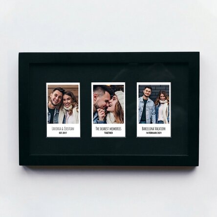 Personalised canvas with 3 Polaroid-style photos and text