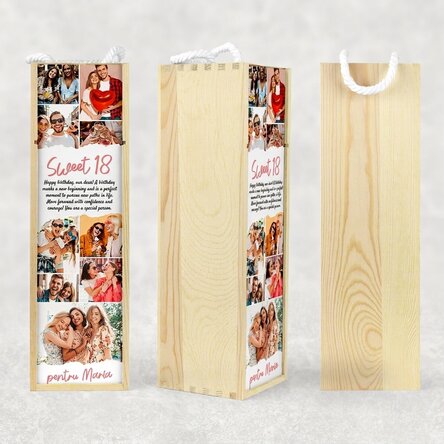Personalised wine box with text and 9 photos for a birthday - Sweet 18