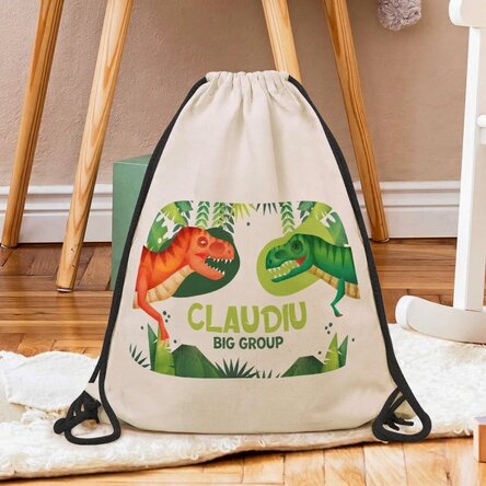 Personalised backpack with text - T-Rex dinosaur
