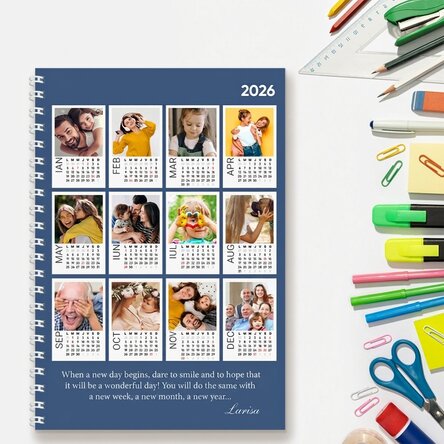 Personalised notebook with 12 photos and text - Calendar