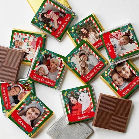 Set of 10 mini chocolates personalised with photos and names - Fairytale Christmas