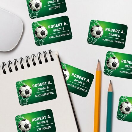 Set of 8 customised stickers (self-adhesive labels) for school - Football