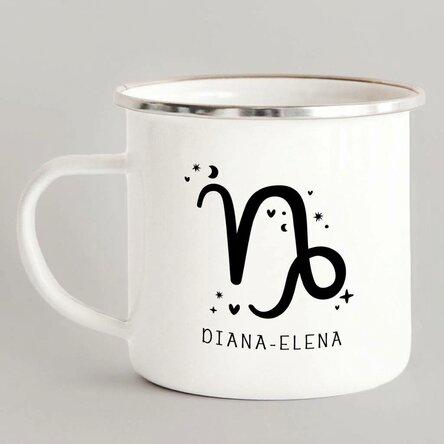 Personalised enamel metal mug with message - Capricorn zodiac sign