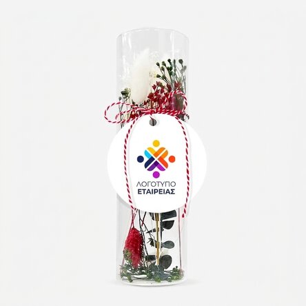 Γυάλινο διακοσμητικό «martisor» με αποξηραμένα λουλούδια, εξατομικευμένο με λογότυπο