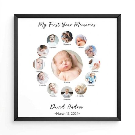 Personalised canvas with 13 photos and text - A year of happiness