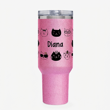 Thermos mug with handle and straw, personalised with name - Cats