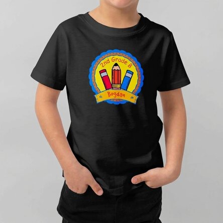 Customised cotton T-shirt for children with text - School Badge