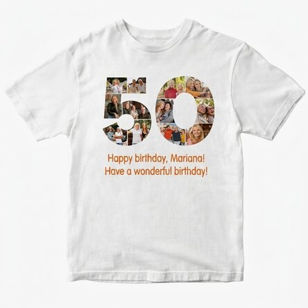 Προσαρμοσμένο βαμβακερό μπλουζάκι με 12 φωτογραφίες και μήνυμα - 50 χρόνια