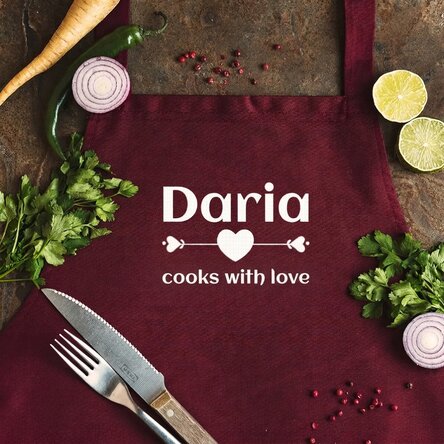 Personalised apron with text - We cook with love