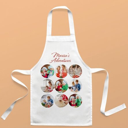 Personalised children's apron with 9 pictures and text - Adventures in the kitchen