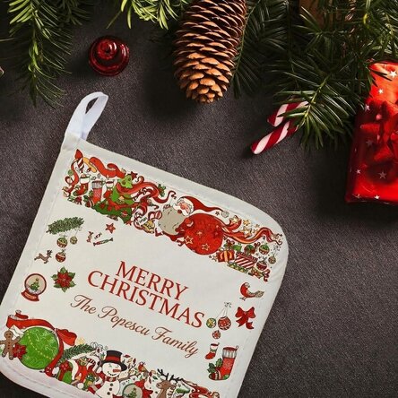 Personalised hot pot holder with text - Traditional Christmas