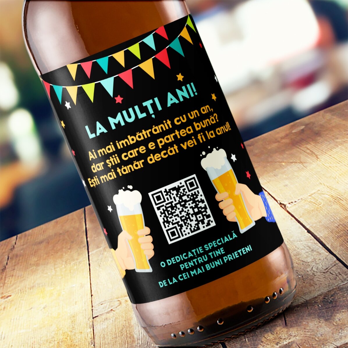 Προσωποποιημένη μπύρα με QR code και κείμενο - Happy Birthday