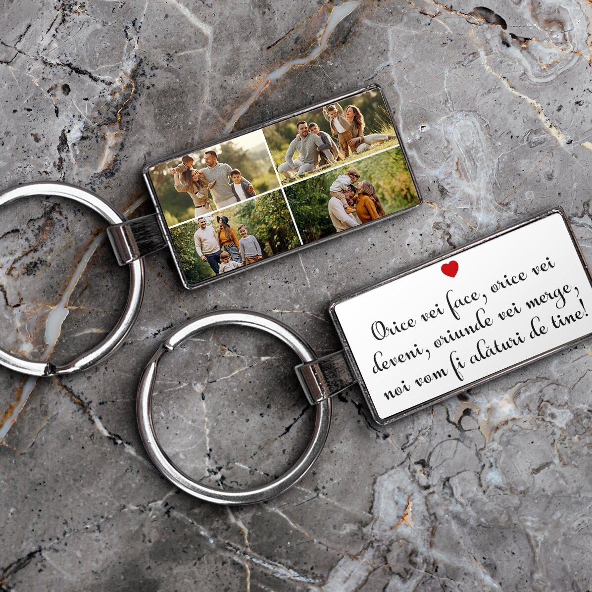 Personalised keyring with 4 photos and text