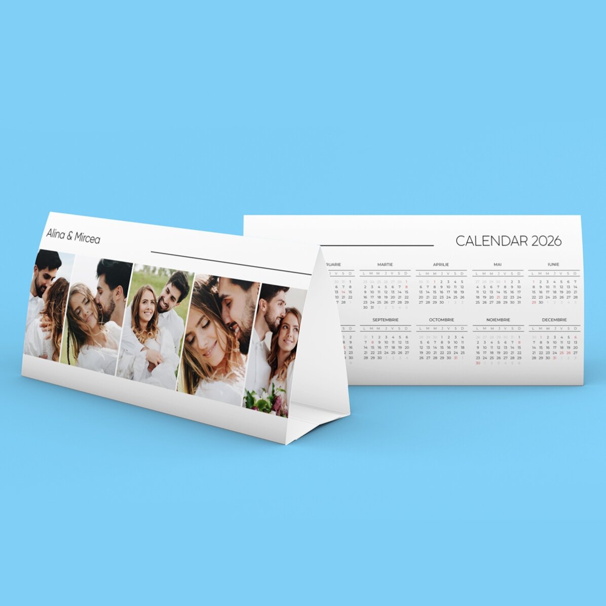 2026 desk calendar personalised with 5 photos and text