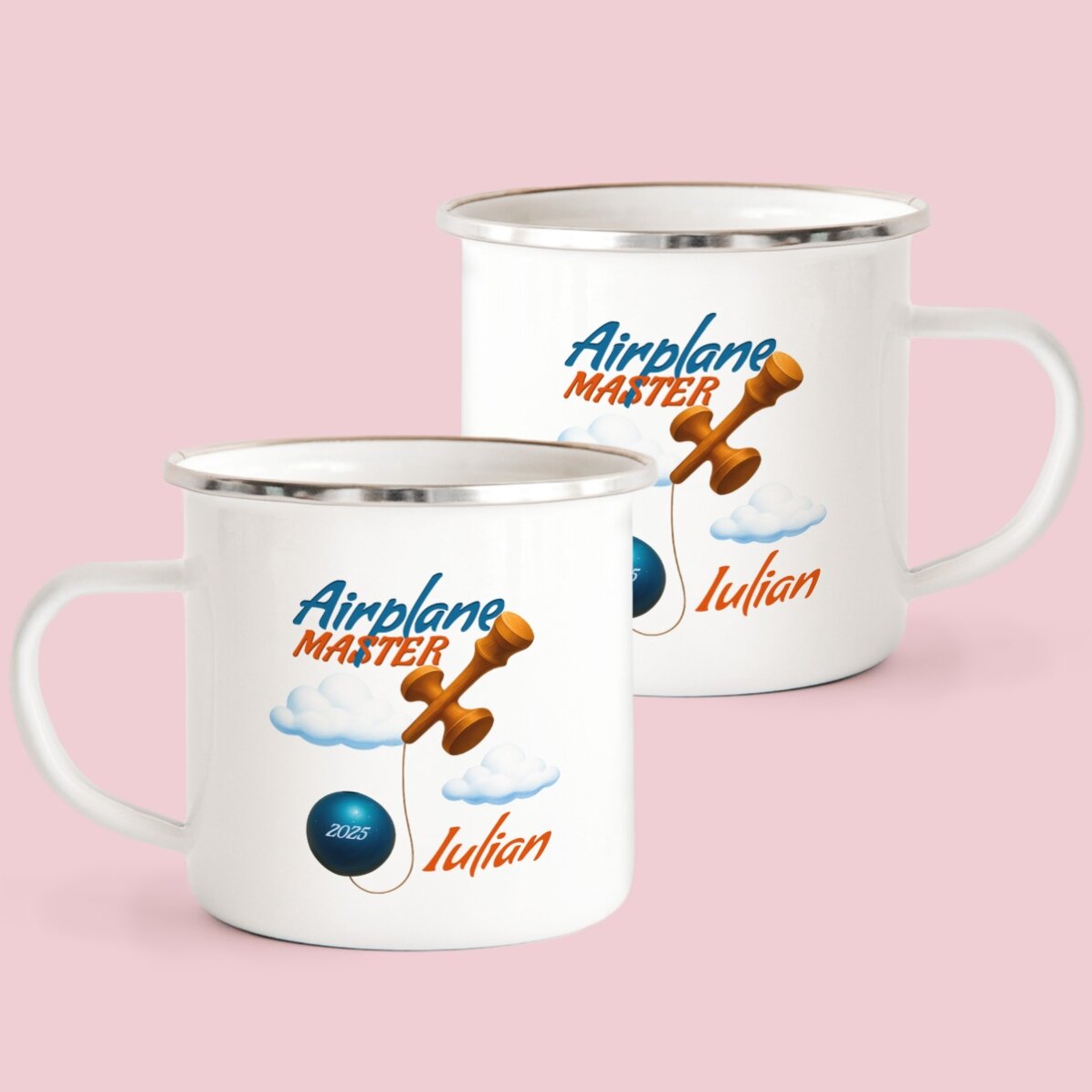 Enamelled metal mug with name for children - Airplane Master