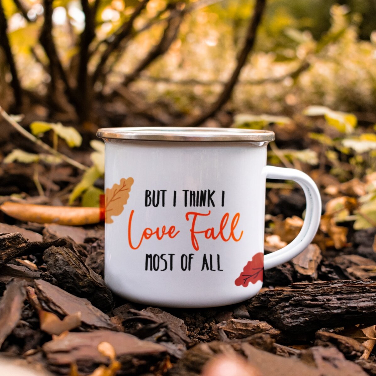 Μεταλλικό εμαγιέ κύπελλο με τη φράση «I love fall»