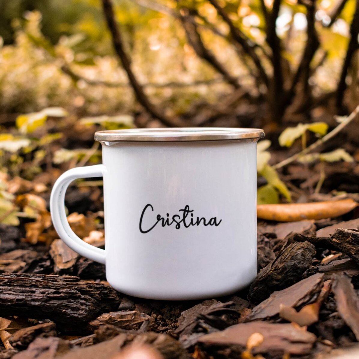 Μεταλλικό εμαγιέ κύπελλο με τη φράση «I love fall»