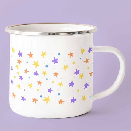 Enamelled metal mug with text - Rainbow