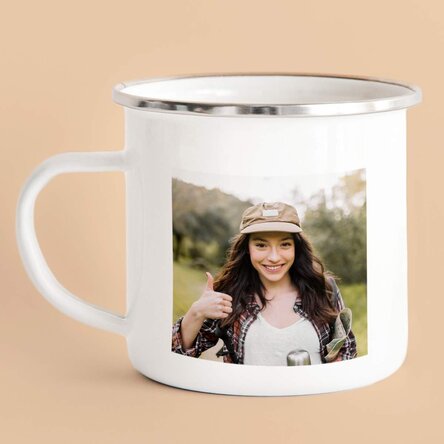 Personalised enamel metal mug with 2 photos
