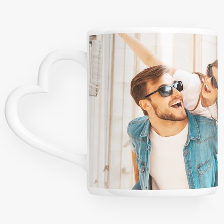 Personalised mug with a landscape photo - heart-shaped handle model