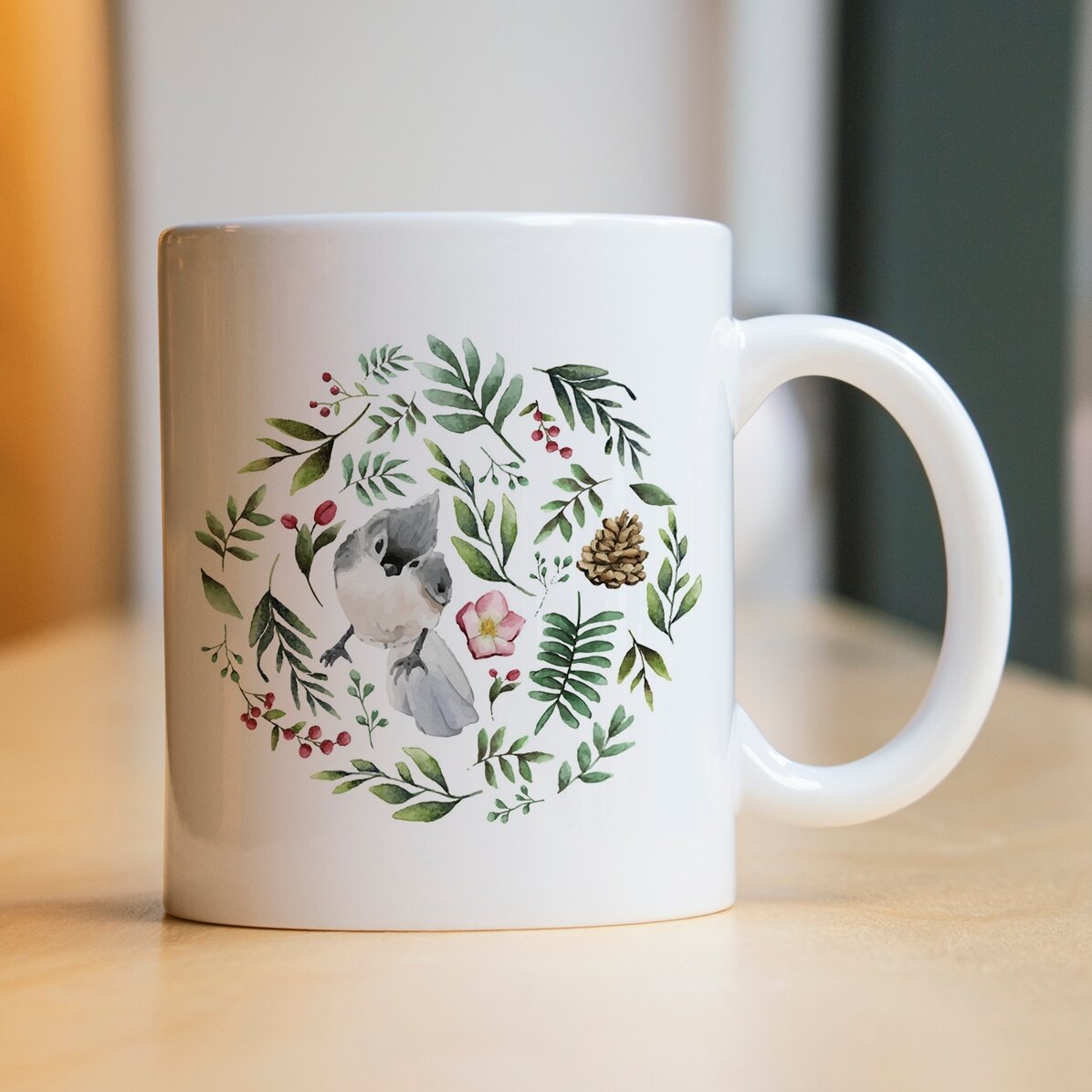 Personalised mug with bird for her - Christmas design