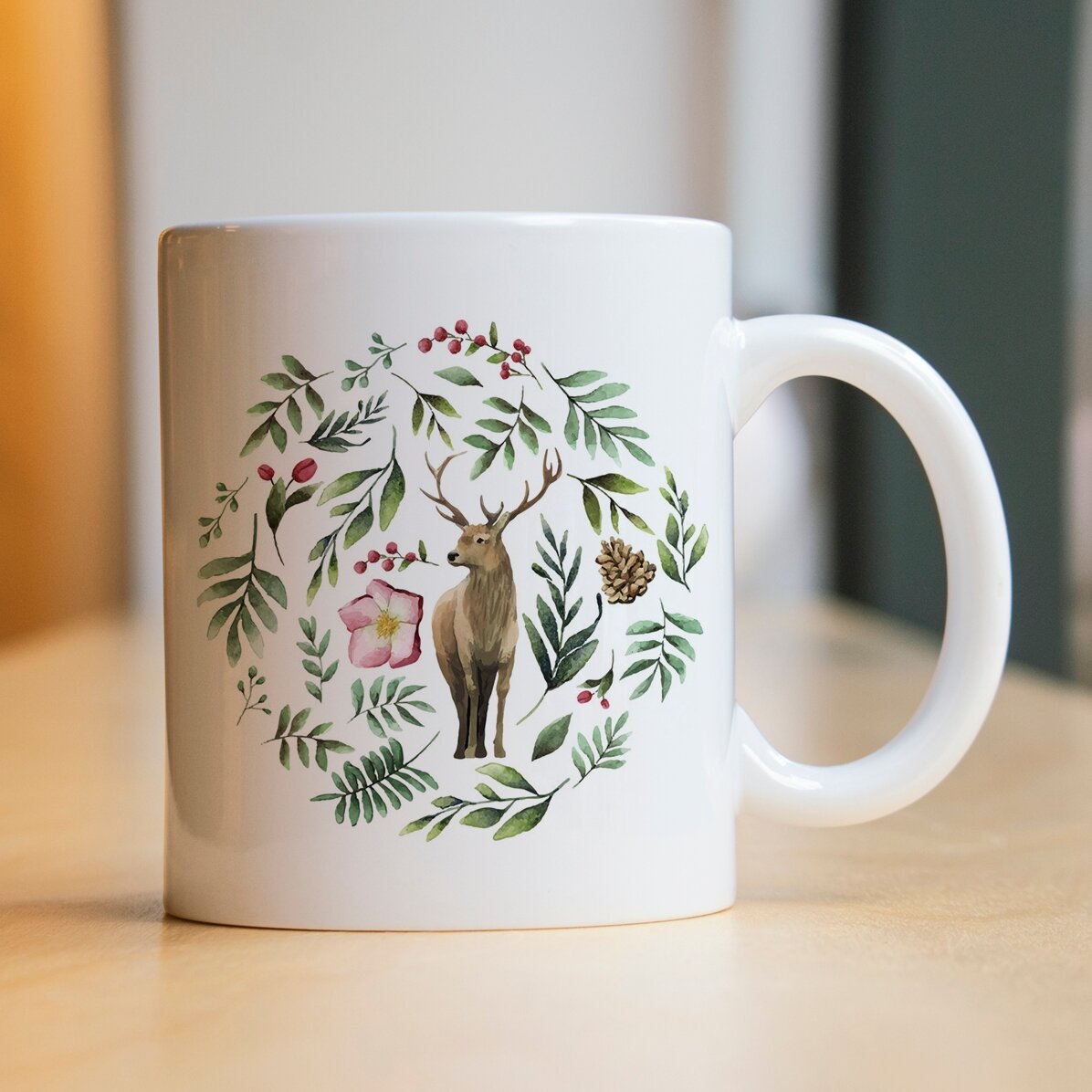 Personalised mug with reindeer for him - Christmas design