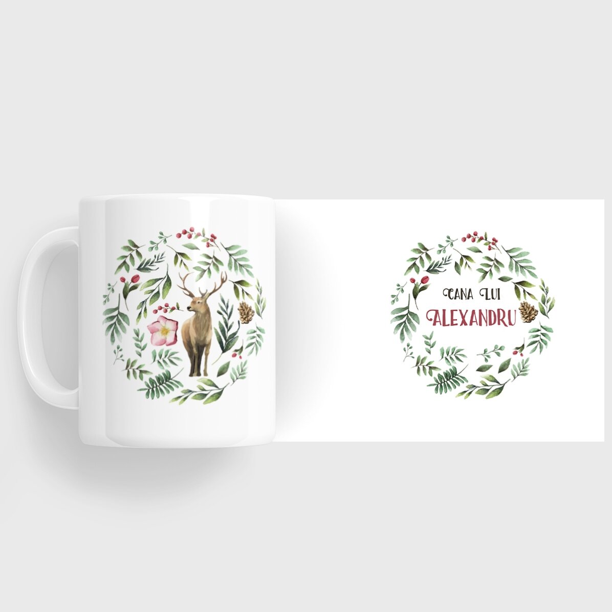 Personalised mug with reindeer for him - Christmas design