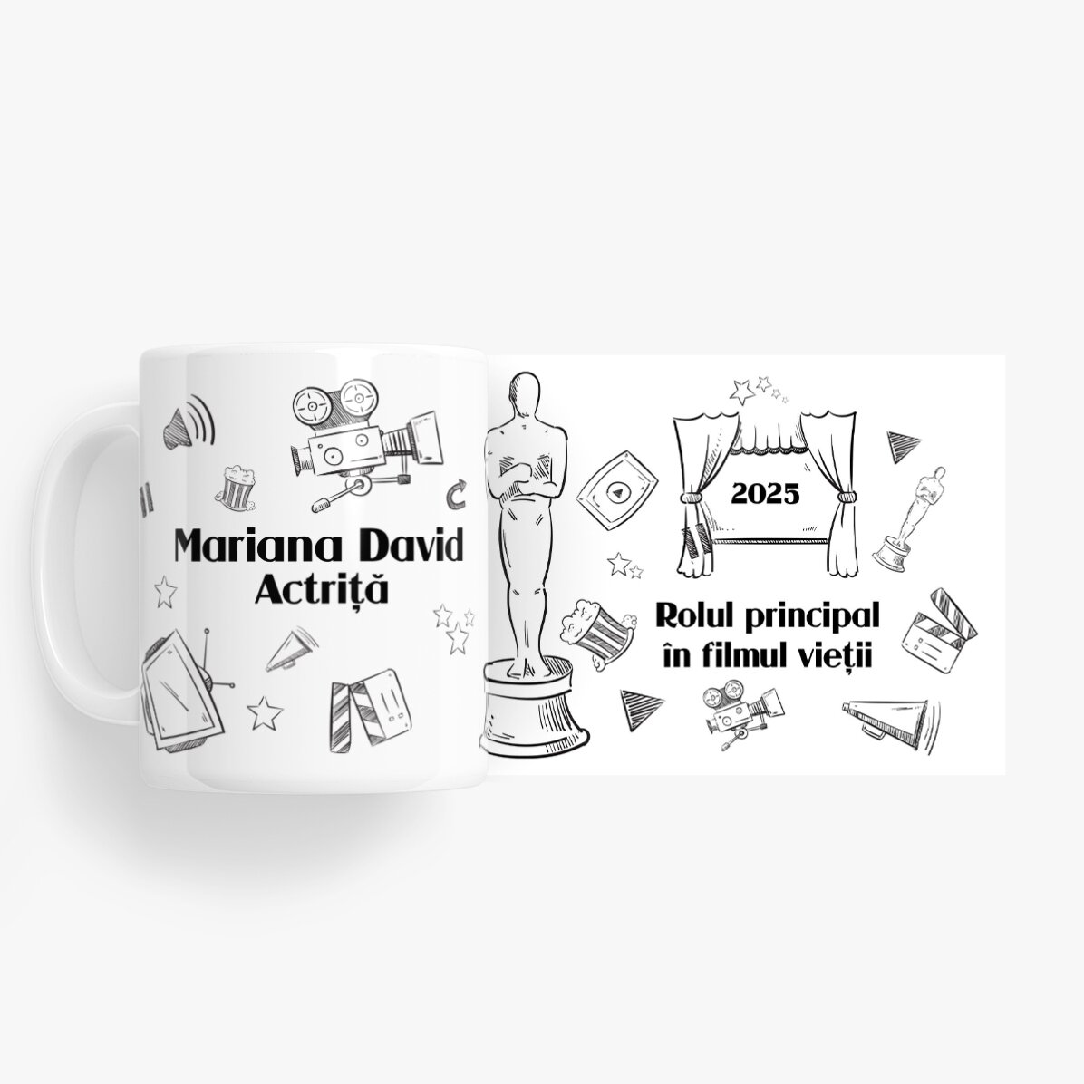 Personalised mug with text for actors - Hand drawn set