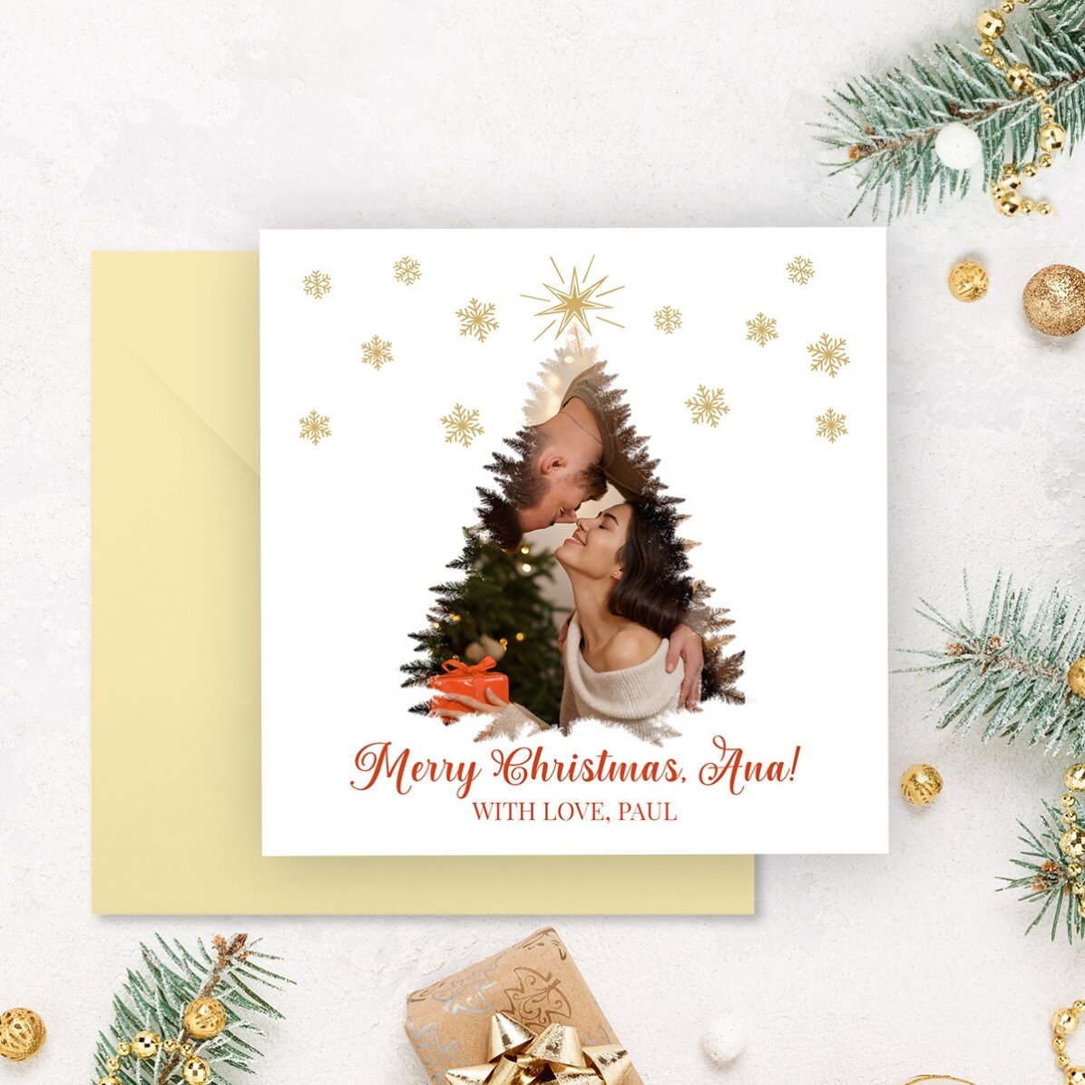 Personalised square card with photo and message - Merry Christmas!