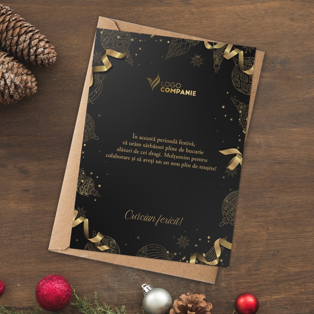 Personalised card with logo and text - Golden Christmas