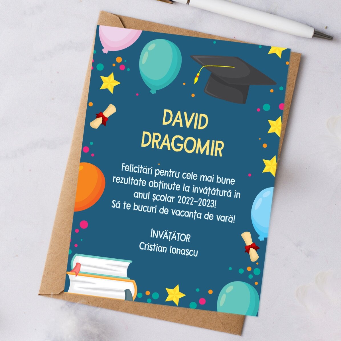 Personalised card with message for children - End of school year
