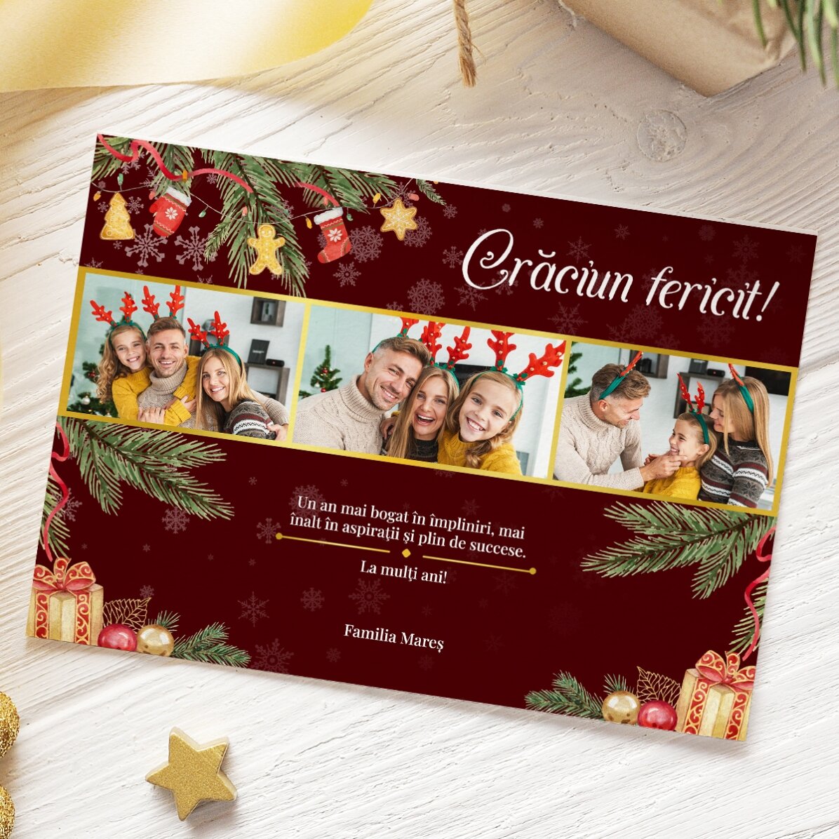 Personalised Christmas card with 3 photos and text - Family gift