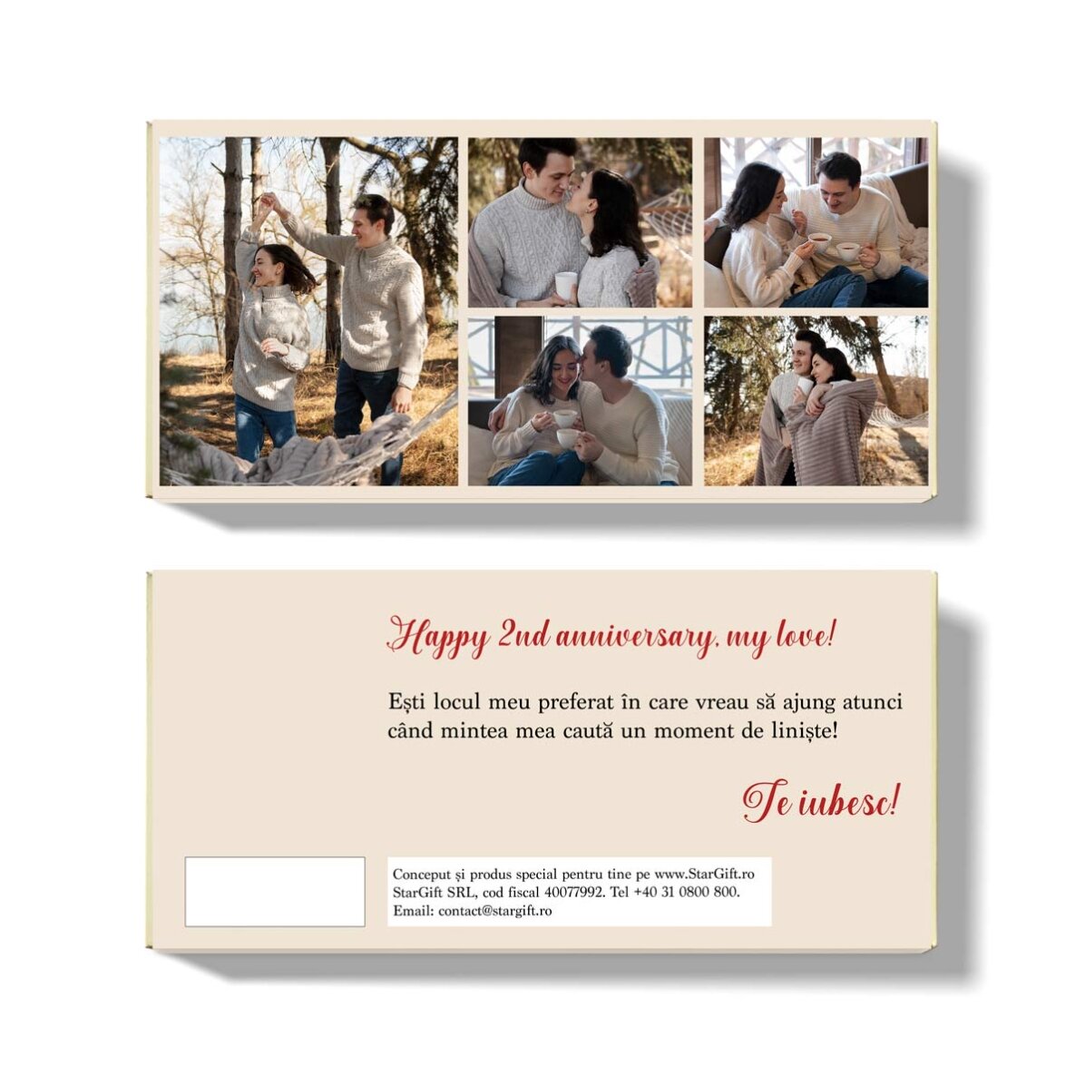 Personalised chocolate with 5 photos and message