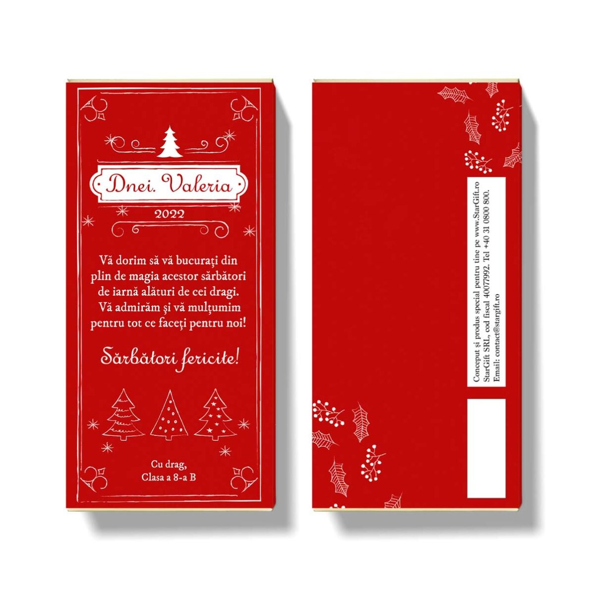 Personalised chocolate with a Christmas message for teachers
