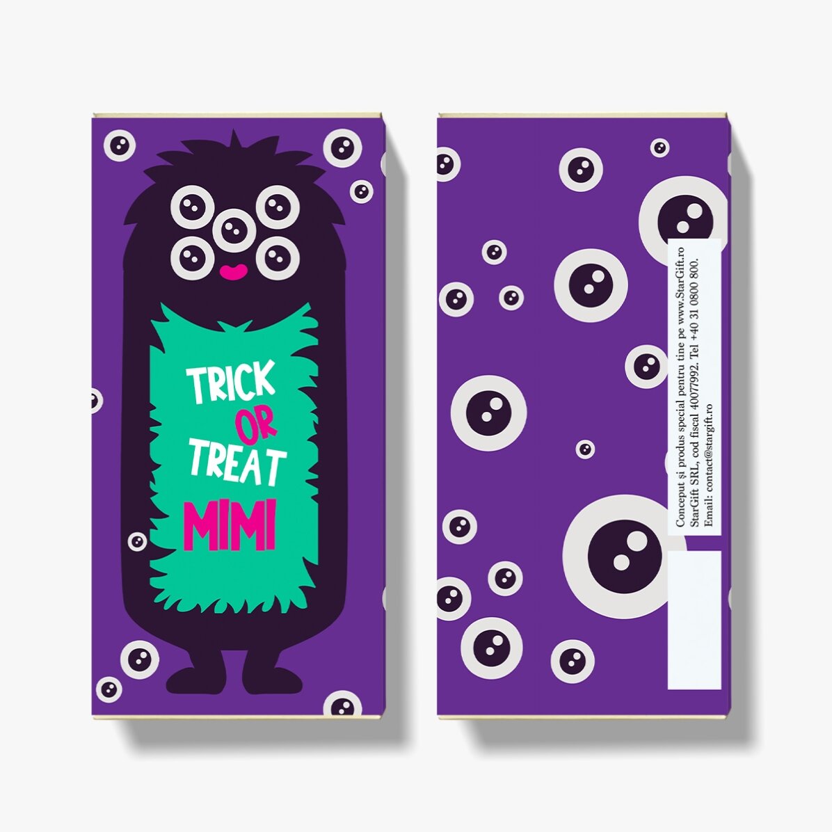 Personalised chocolate with text for Halloween - Monster design