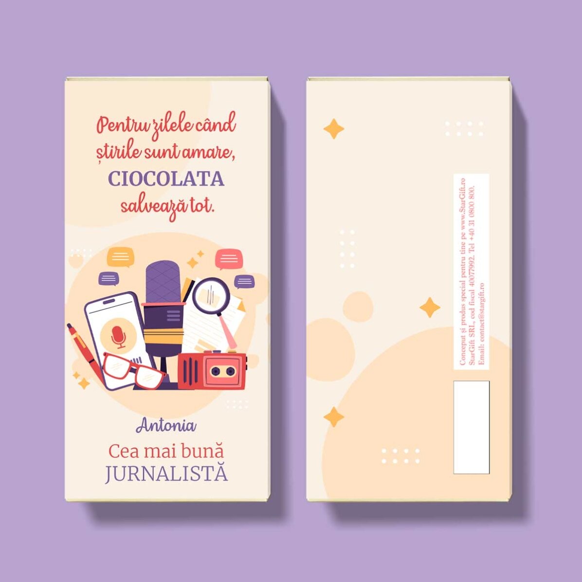 Personalised chocolate with text for Journalist