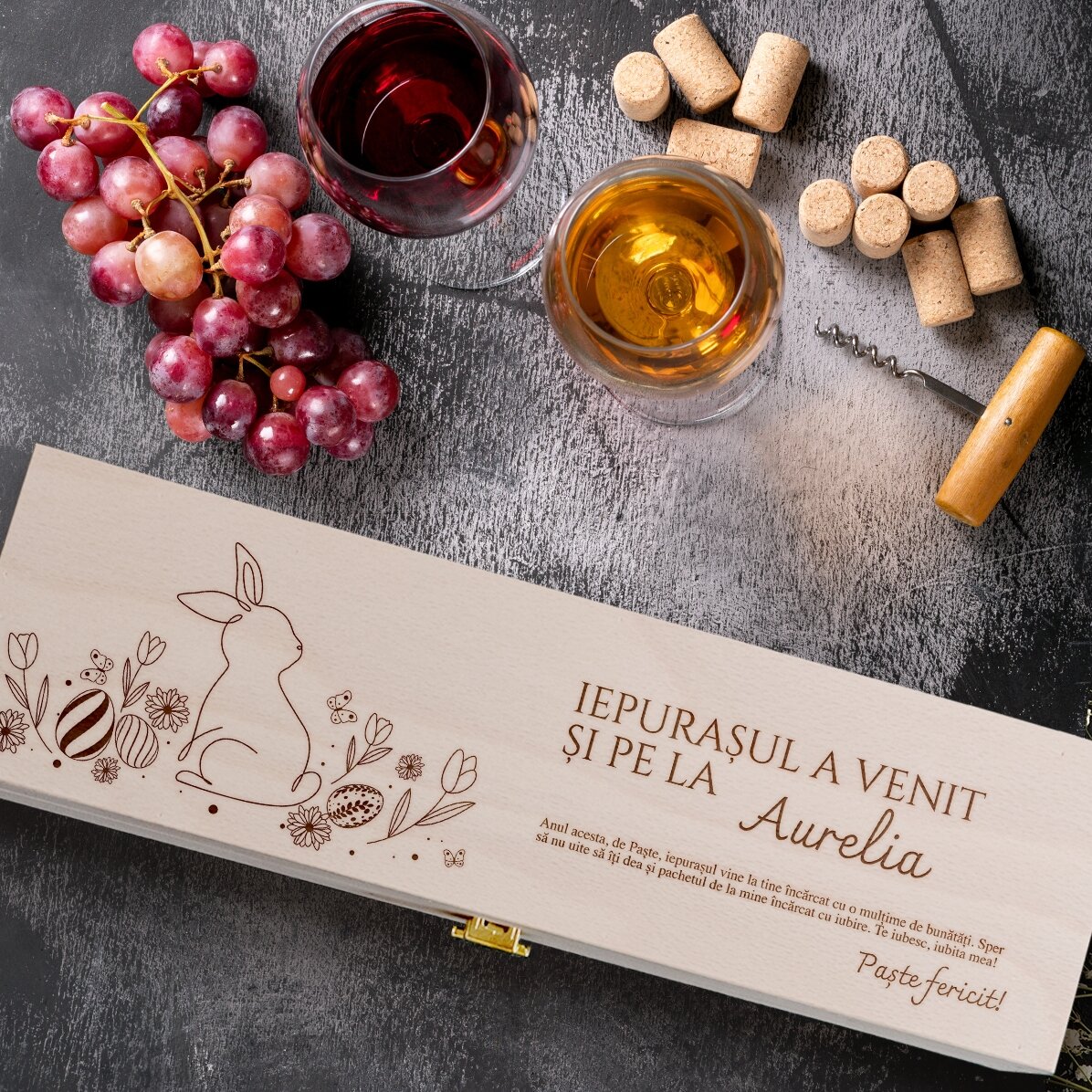 Personalised wine box with Easter message - Bunny with flowers