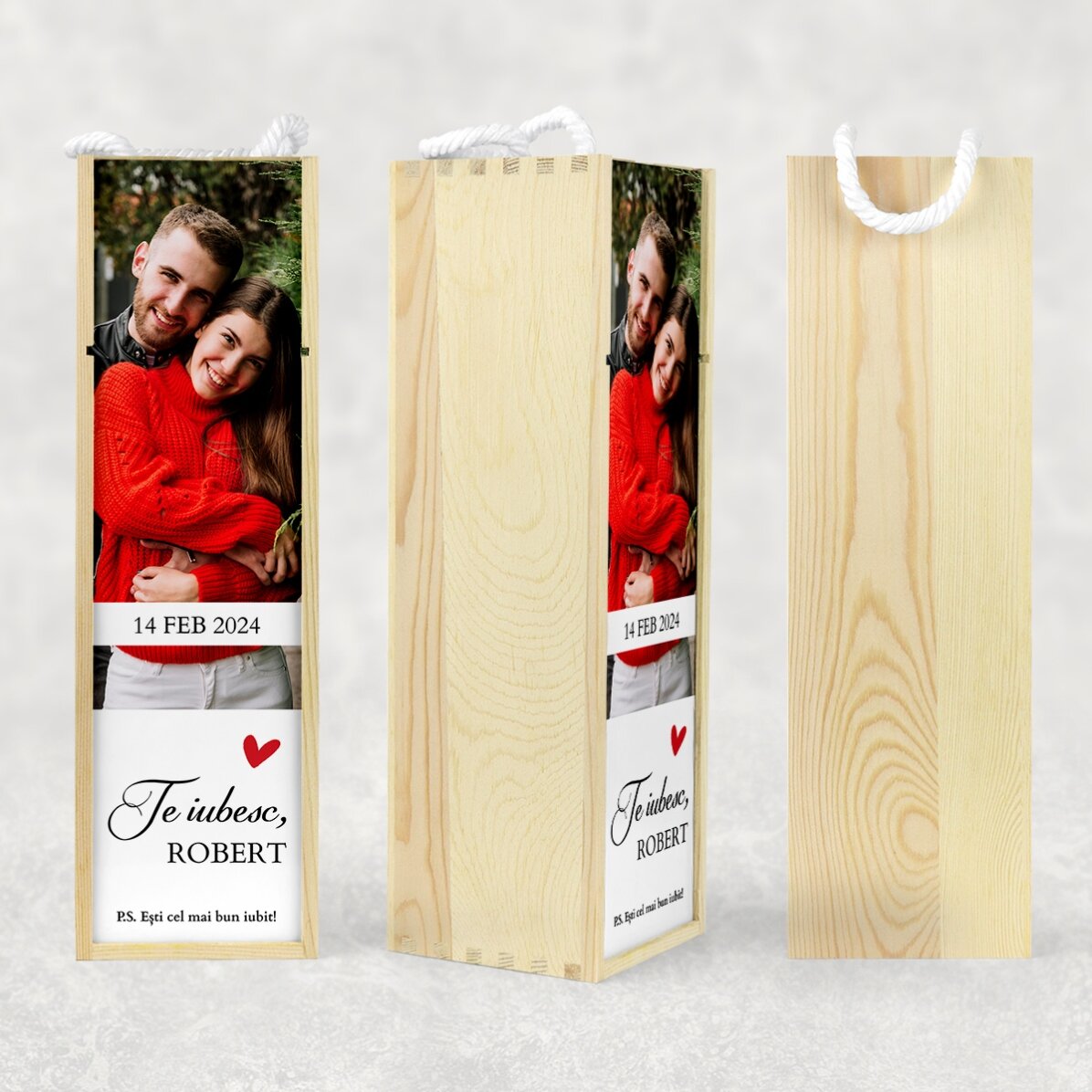 Personalised wine box with a photo and text - I love you