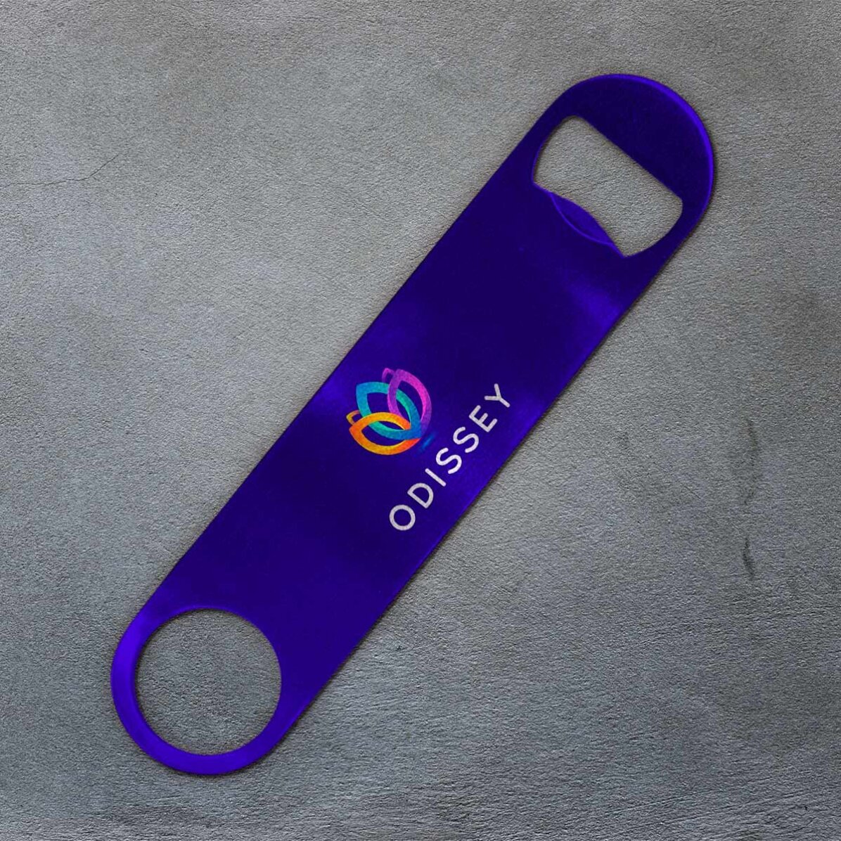 Personalised beer opener with logo on coloured background
