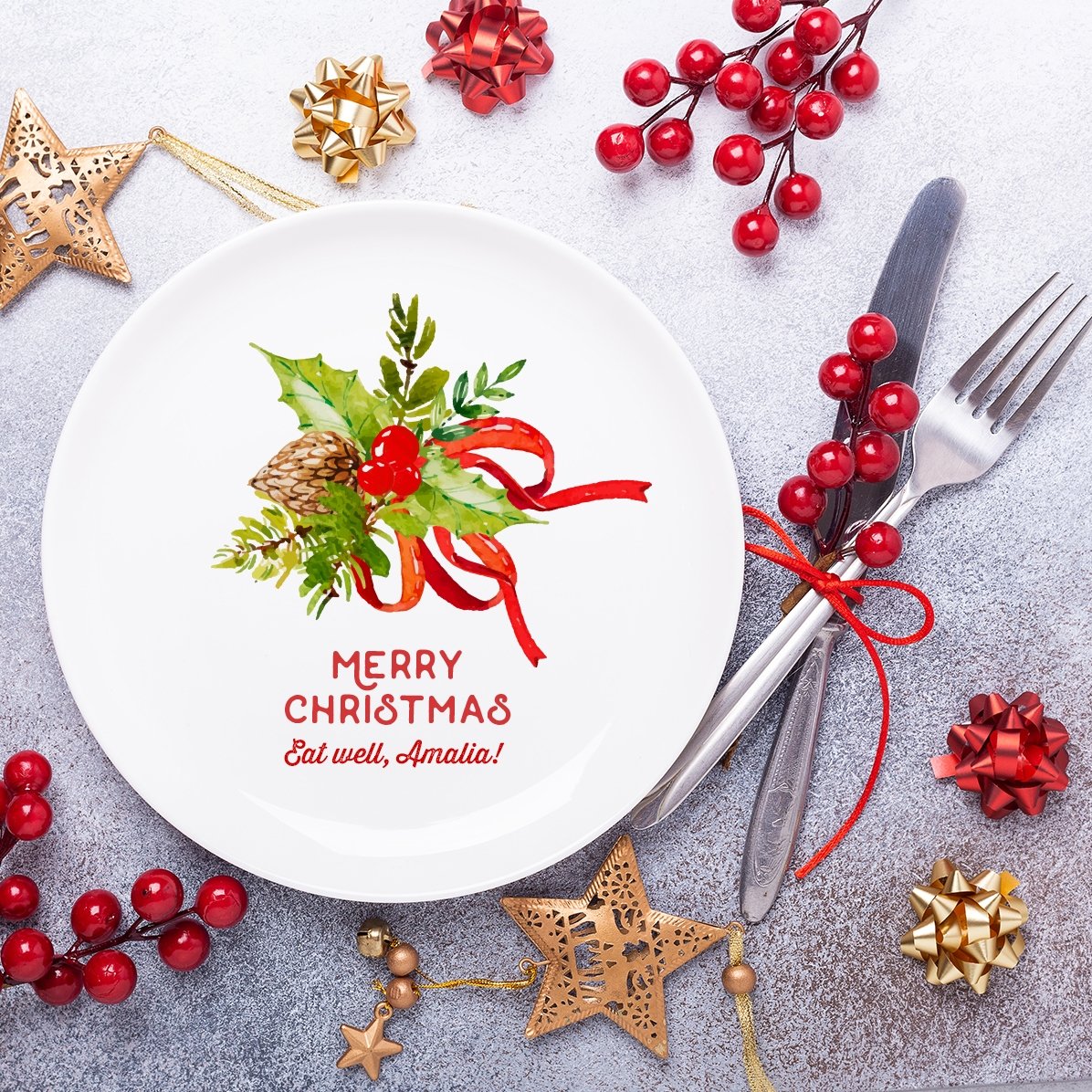 Personalised plate with text - Merry Christmas