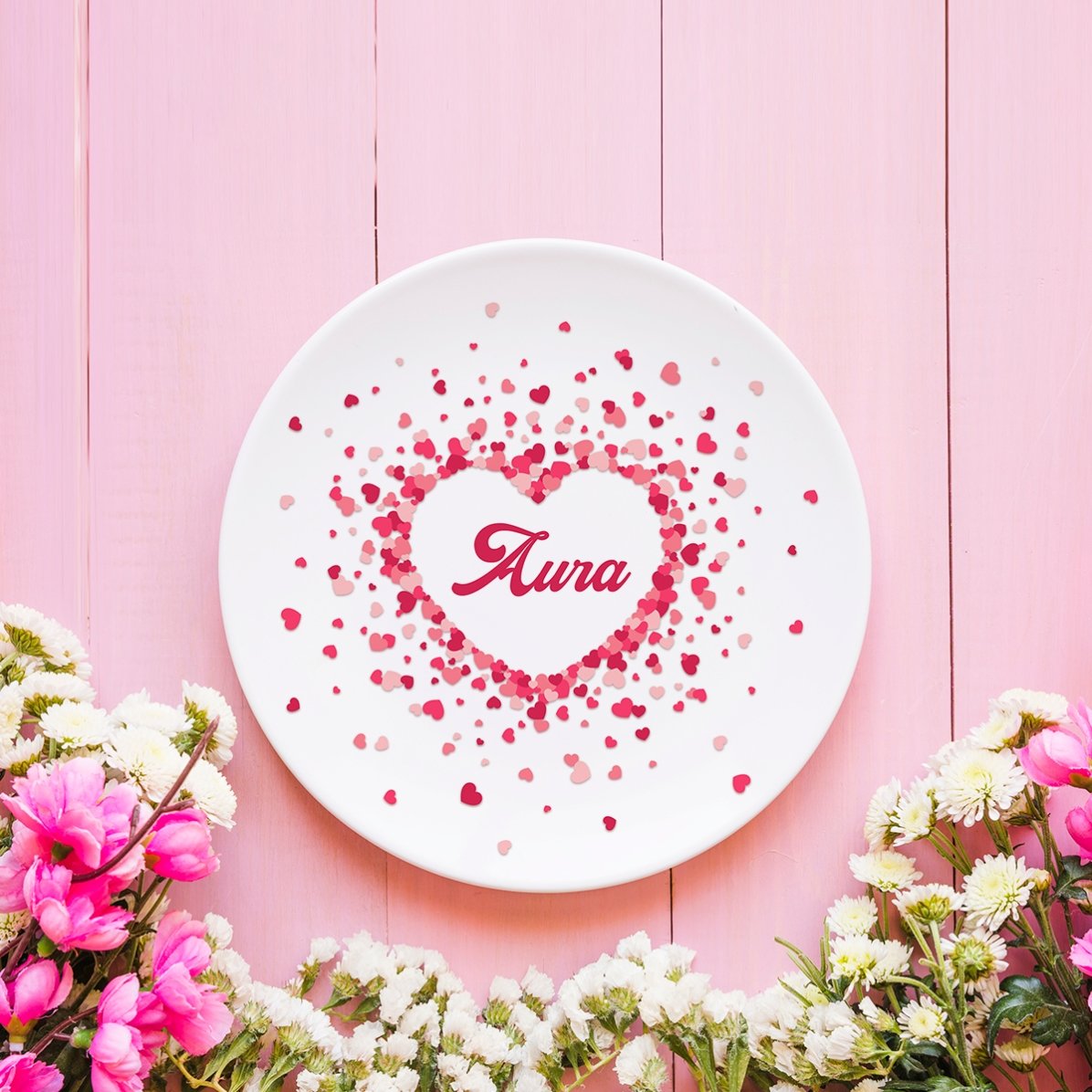 Personalised plate with text - Sparkle of hearts