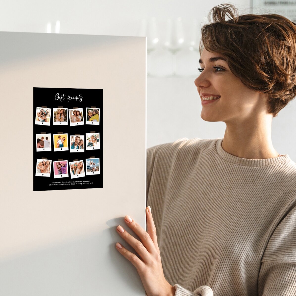 Personalised magnetic greeting card with 12 photos and text - Polaroid